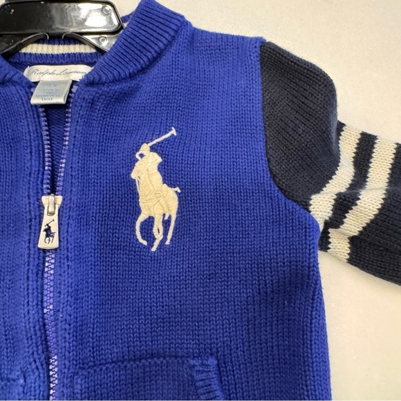 Ralph Lauren boys Big Pony royal blue & navy Full Zip Sweater cotton size 12mos - Picture 7 of 11
